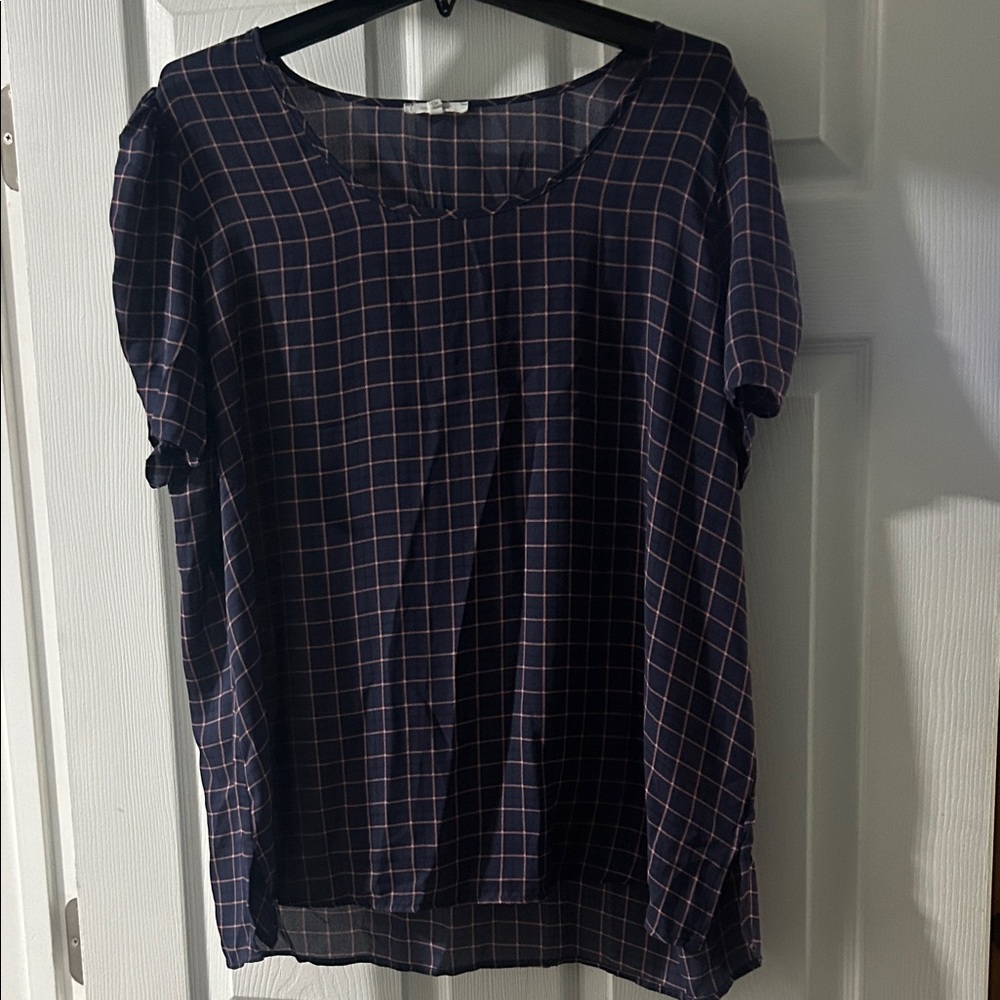 Navy and Tan Checkered Top